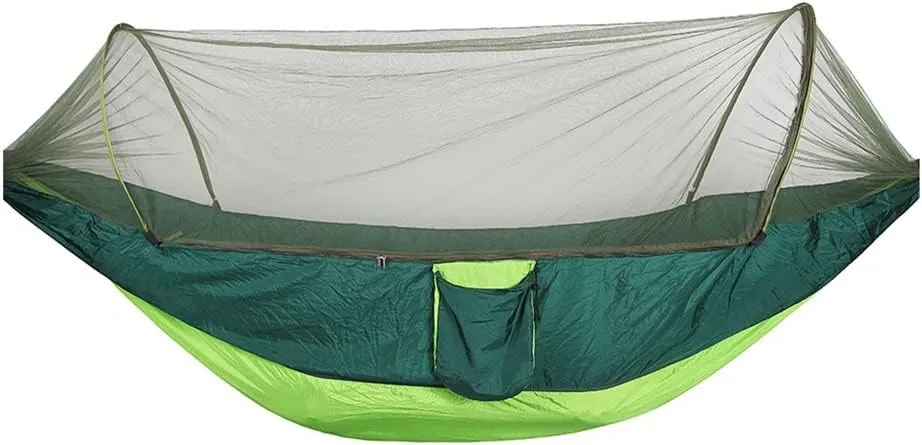 MaGiLL Camping Hammock with Mosquito Net -Up Light Portable Outdoor Parachute Hammocks Swing Sleeping Hammock Camping Stuff (Color : White-Style) (Vert)