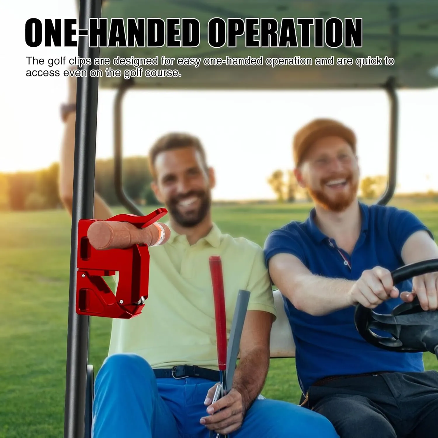 Magnetic Cigar Holder for Golf Cart - Aluminum Alloy Stand Clip Hold 30-70 Rings, 4 Adjustable Straps & Clips onto Cart with Silicone Pad, Ideal Golf Gifts for Golfers (Red)