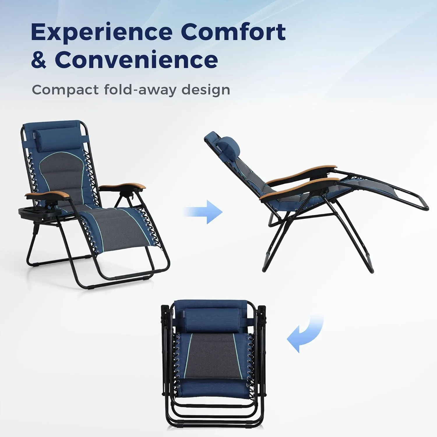 MAISON ARTS Oversized XXL Padded Zero Gravity Lounge Chair 30" Wide Seat Anti Gravity Lawn Chair Foldable Recliner Outdoor Camp Chair for Poolside Backyard Beach, Support 400LBS, Blue