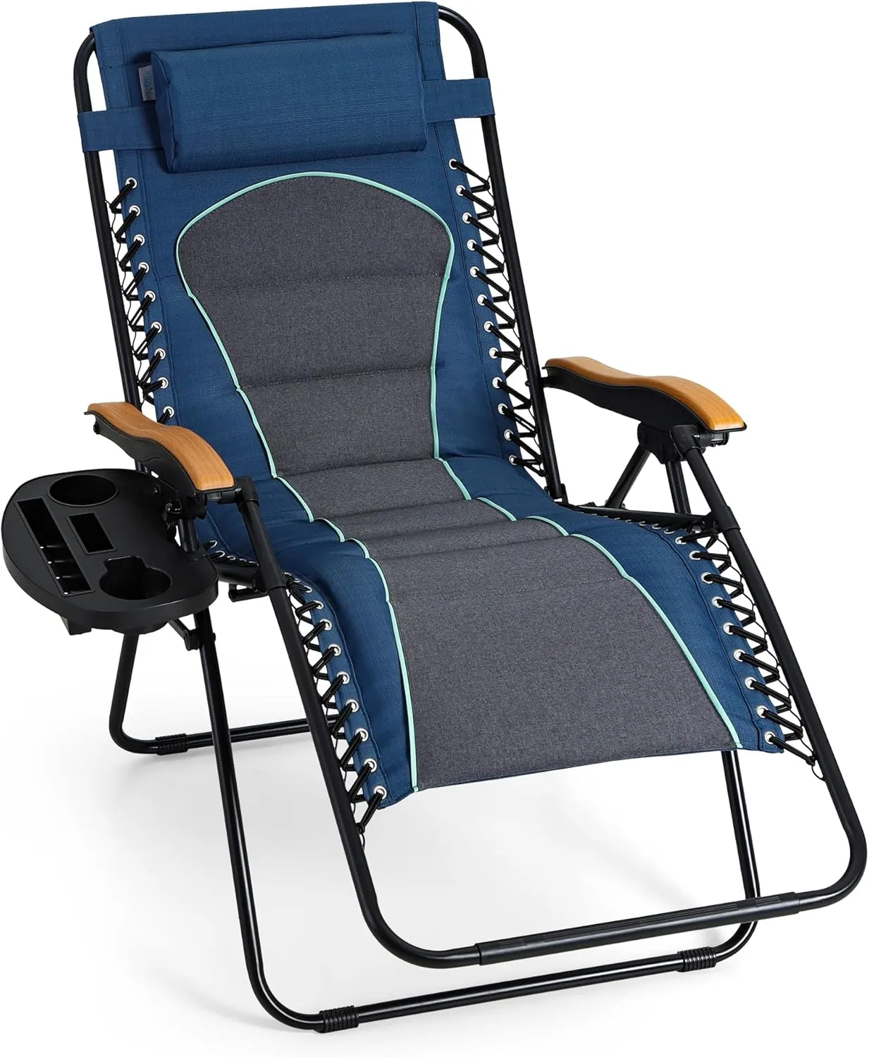 MAISON ARTS Oversized XXL Padded Zero Gravity Lounge Chair 30" Wide Seat Anti Gravity Lawn Chair Foldable Recliner Outdoor Camp Chair for Poolside Backyard Beach, Support 400LBS, Blue