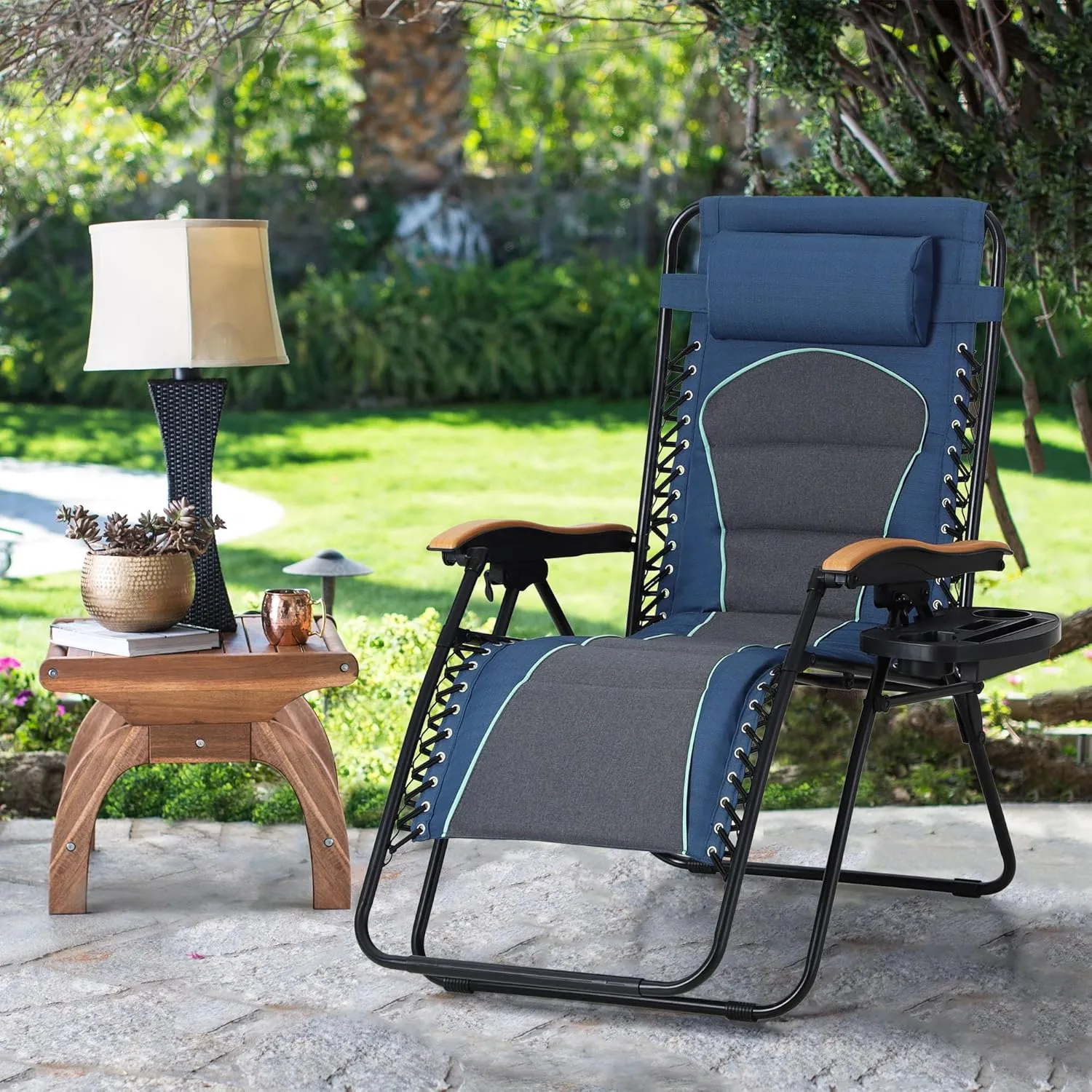 MAISON ARTS Oversized XXL Padded Zero Gravity Lounge Chair 30" Wide Seat Anti Gravity Lawn Chair Foldable Recliner Outdoor Camp Chair for Poolside Backyard Beach, Support 400LBS, Blue