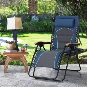 MAISON ARTS Oversized XXL Padded Zero Gravity Lounge Chair 30" Wide Seat Anti Gravity Lawn Chair Foldable Recliner Outdoor Camp Chair for Poolside Backyard Beach, Support 400LBS, Blue