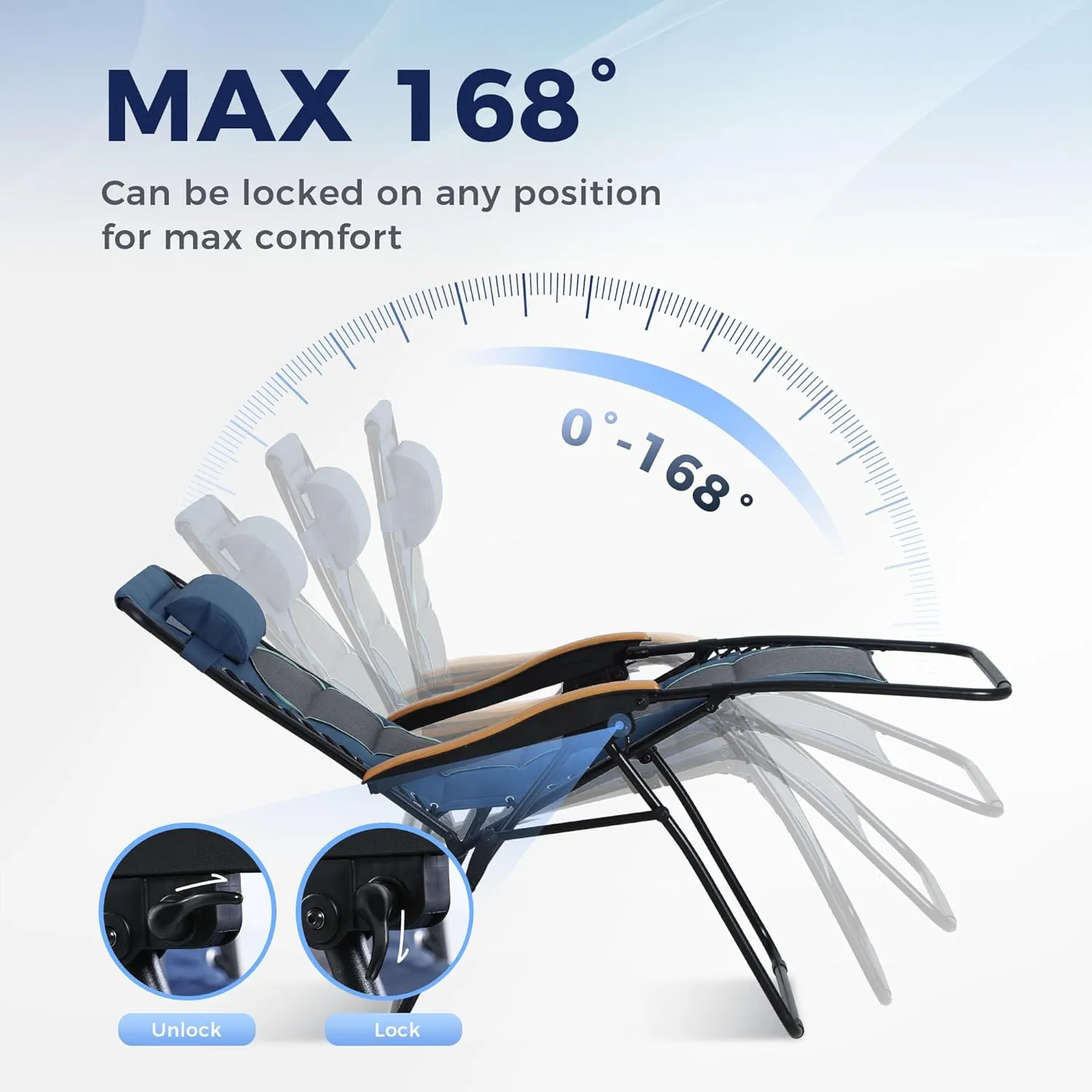 MAISON ARTS Oversized XXL Padded Zero Gravity Lounge Chair 30" Wide Seat Anti Gravity Lawn Chair Foldable Recliner Outdoor Camp Chair for Poolside Backyard Beach, Support 400LBS, Blue