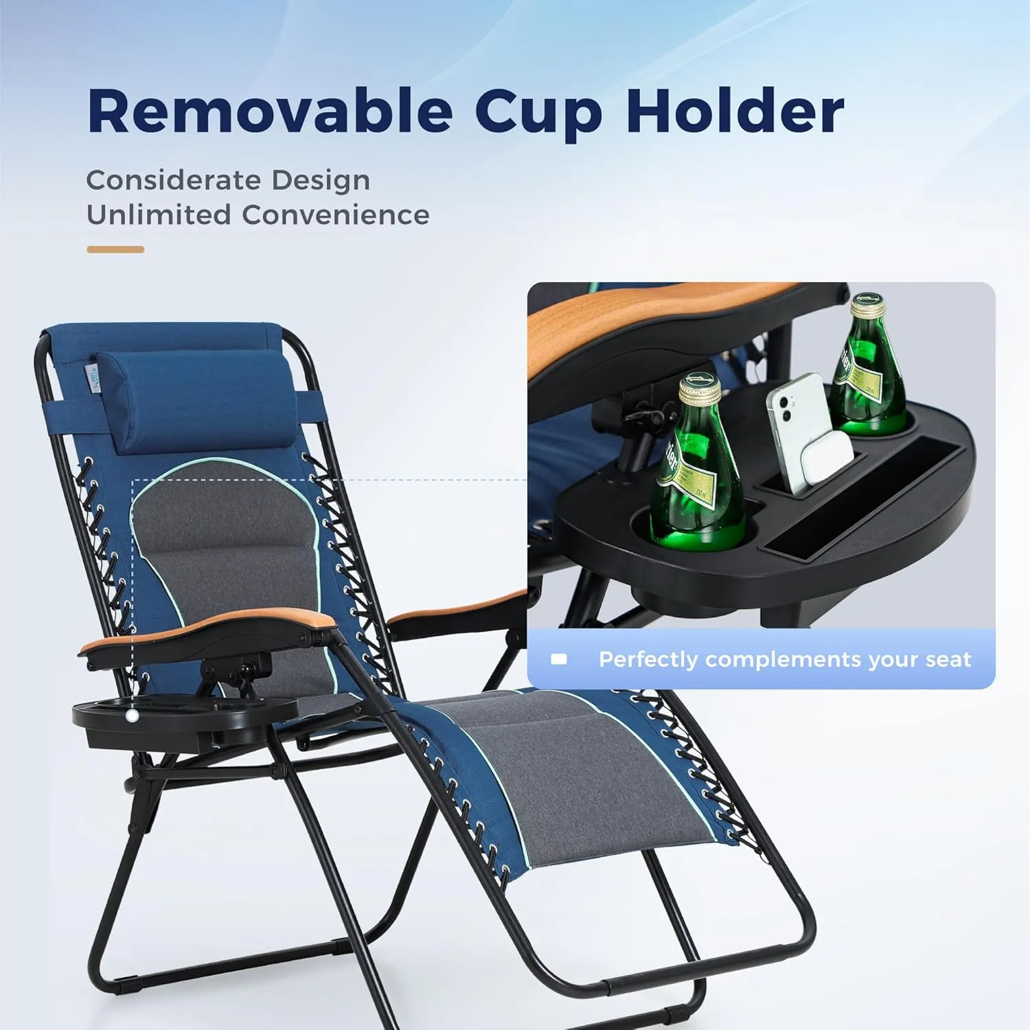 MAISON ARTS Oversized XXL Padded Zero Gravity Lounge Chair 30" Wide Seat Anti Gravity Lawn Chair Foldable Recliner Outdoor Camp Chair for Poolside Backyard Beach, Support 400LBS, Blue