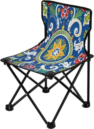 Mandala Plaid Portable Outdoor Folding Chair Anti-Slip Padded Oxford Cloth Stool Camping Chair Small for Beach Hiking Fishing Gardening Quad Camp Chair