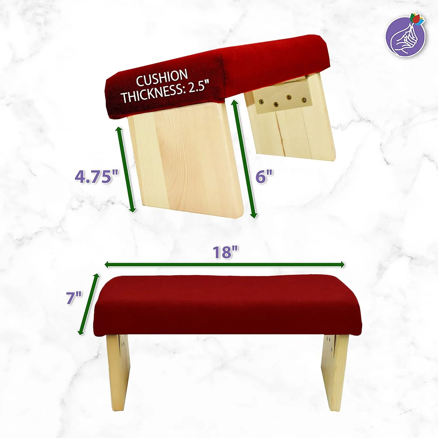 Maroon Foldable Meditation Chair - Yoga Zen Meditation Bench Kneeling Stool - Wooden Meditation Stool with Cushion - Prayer Kneeler Seiza Meditation Seat