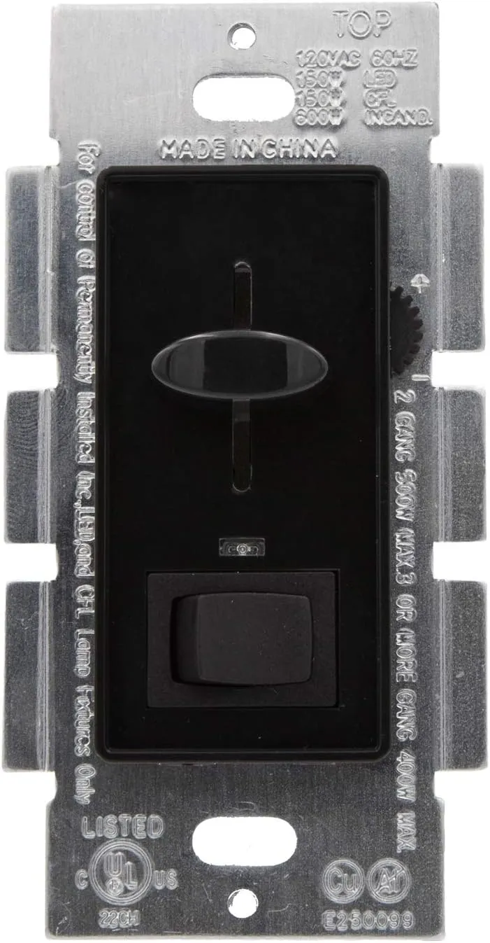 Maxxima Dimmer Electrical Light Switch - Featuring Blue Indicator Light, LED Compatible, 3-Way/Single Pole Use, 600 Watt Max, Dimmable Lamp and Lighting Control, Wall Plate Included - Black