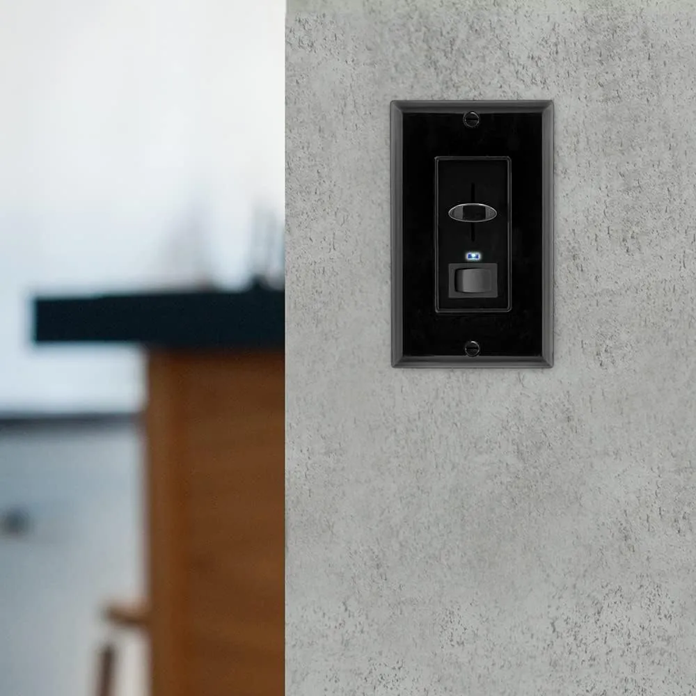 Maxxima Dimmer Electrical Light Switch - Featuring Blue Indicator Light, LED Compatible, 3-Way/Single Pole Use, 600 Watt Max, Dimmable Lamp and Lighting Control, Wall Plate Included - Black