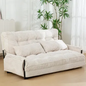 MAXYOYO Adjustable Floor Sofa Couch with 2 Pillows, Multi-Functional Bean Bag Bed, 5-Position Foldable Lazy Sofa Sleeper Bed with Armrest Versatile Floor Seating for Reading Gaming, Beige, Double