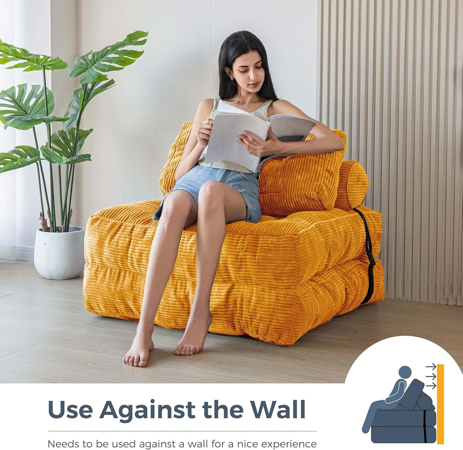MAXYOYO Folding Sofa Bed, Convertible Sleeper Chair with Pillow Foldable Mattress with Back Support, Portable Fold Out Chair Bed Comfy Floor Sofa Lounge for Living Room Bedroom Apartment