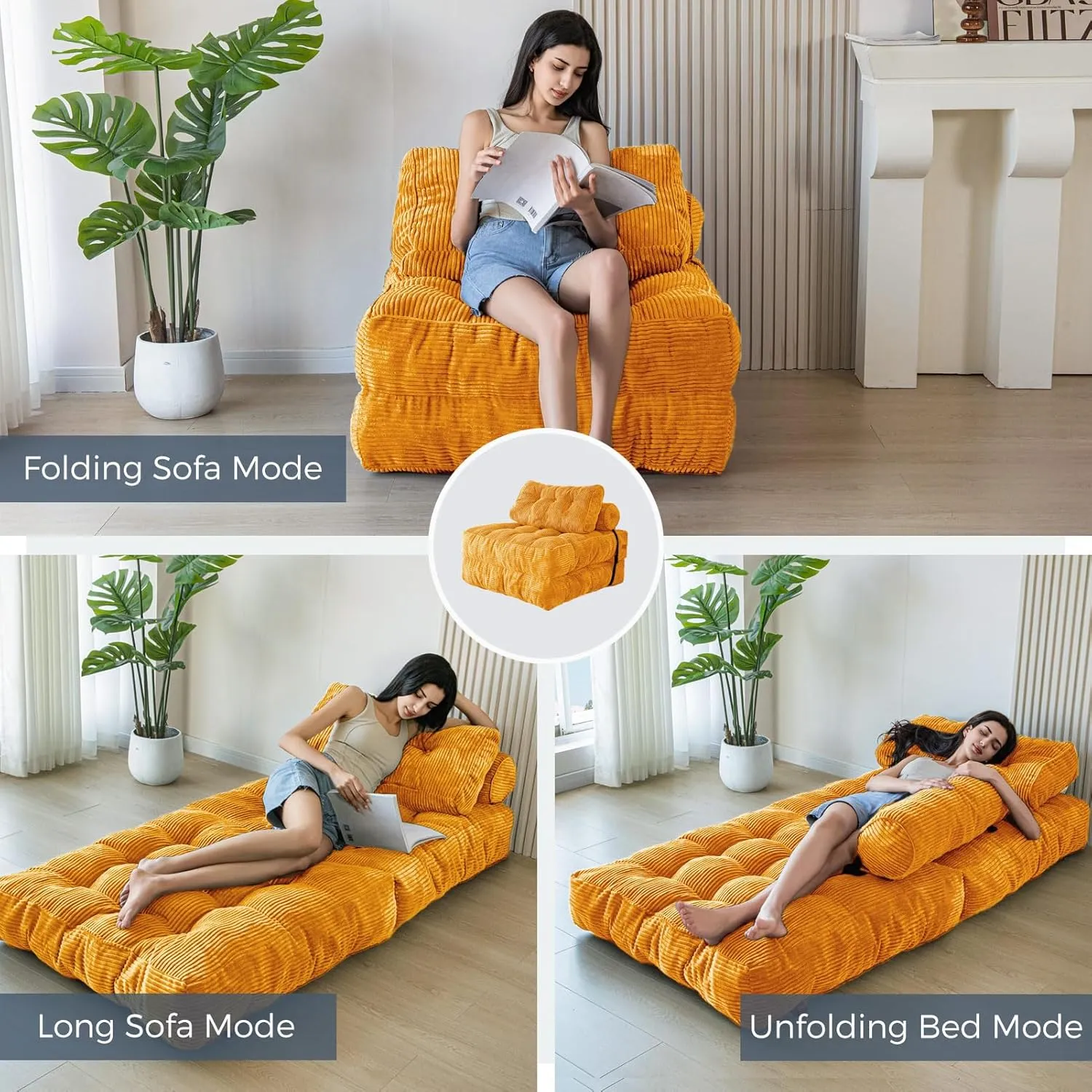 MAXYOYO Folding Sofa Bed, Convertible Sleeper Chair with Pillow Foldable Mattress with Back Support, Portable Fold Out Chair Bed Comfy Floor Sofa Lounge for Living Room Bedroom Apartment