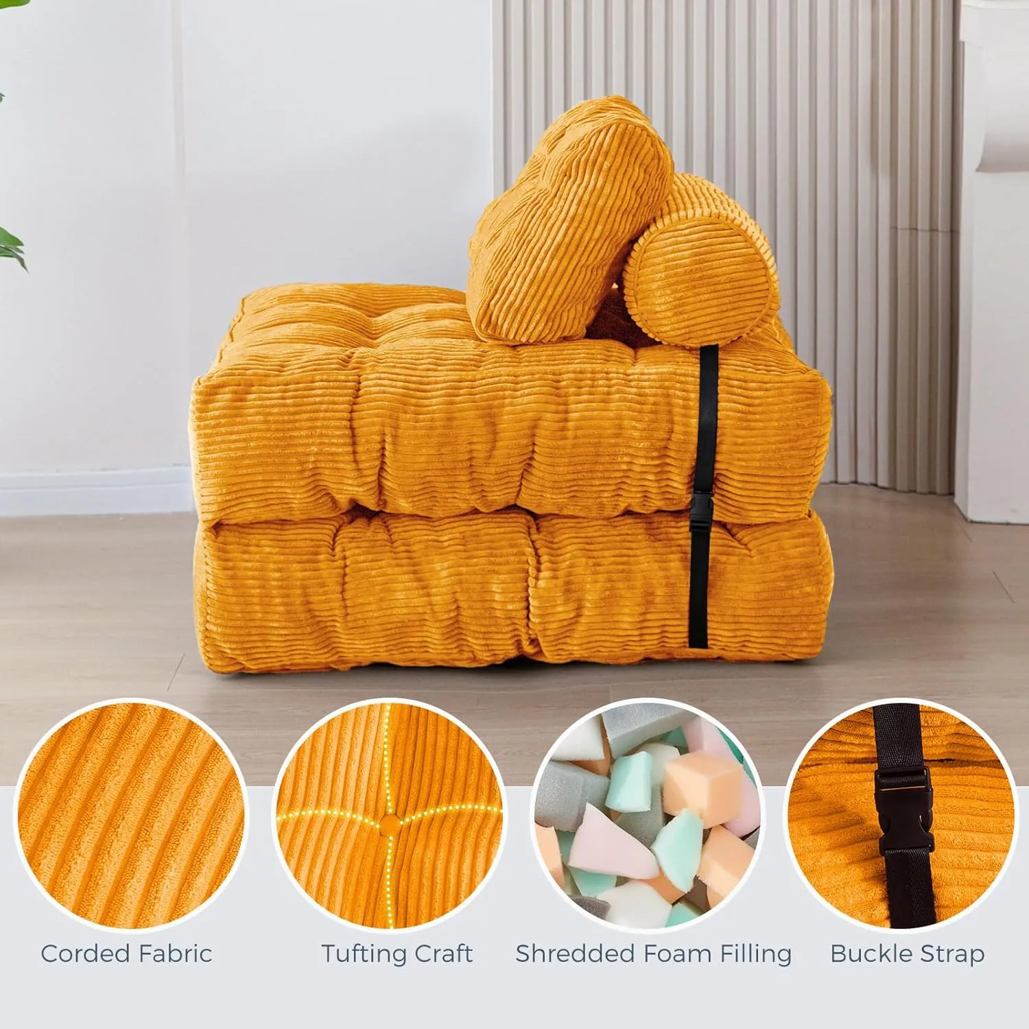 MAXYOYO Folding Sofa Bed, Convertible Sleeper Chair with Pillow Foldable Mattress with Back Support, Portable Fold Out Chair Bed Comfy Floor Sofa Lounge for Living Room Bedroom Apartment