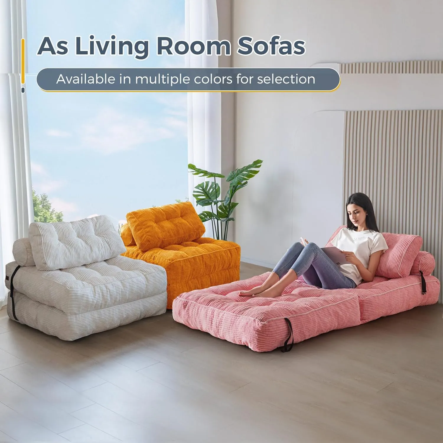 MAXYOYO Folding Sofa Bed, Convertible Sleeper Chair with Pillow Foldable Mattress with Back Support, Portable Fold Out Chair Bed Comfy Floor Sofa Lounge for Living Room Bedroom Apartment