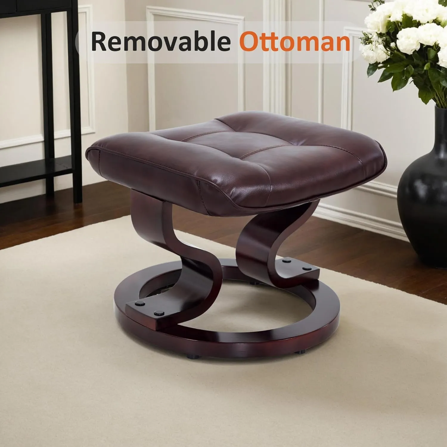 MCombo Manual Swivel Recliner with Ottoman, Chair Ottoman Set for RV Small Spaces, Living Room, Bedroom, Office 9019 4919 (Faux Leather, Dark Brown)