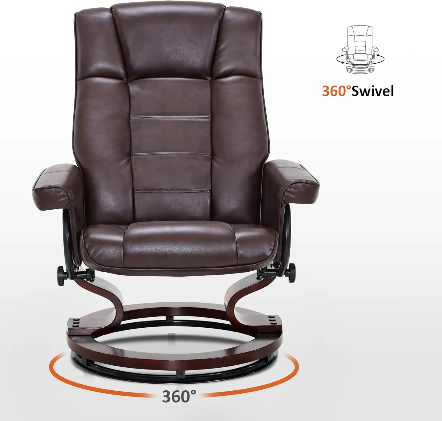 MCombo Manual Swivel Recliner with Ottoman, Chair Ottoman Set for RV Small Spaces, Living Room, Bedroom, Office 9019 4919 (Faux Leather, Dark Brown)