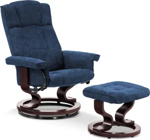 MCombo Manual Swivel Recliner with Ottoman, Chair Ottoman Set for RV Small Spaces, Living Room, Bedroom, Office 9019 4919 (Textile, Blue)