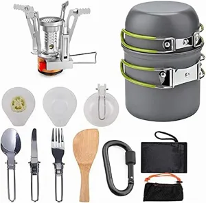 MDybf Outdoor Picnic Tableware Set, Portable Hard Aluminium Cooking Utensils for Camping, Hiking, Mountaineering, Picnic and Other Outdoor Activities, Easy to Clean with Cleaning Tools