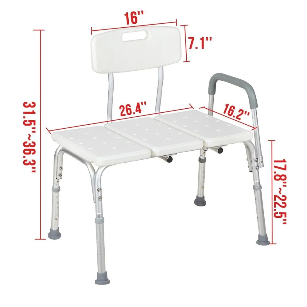 Medical Bathroom Safety Shower Tub Aluminium Alloy Bath Chair Transfer Bench with Wide Seat & Padded Handle White YF