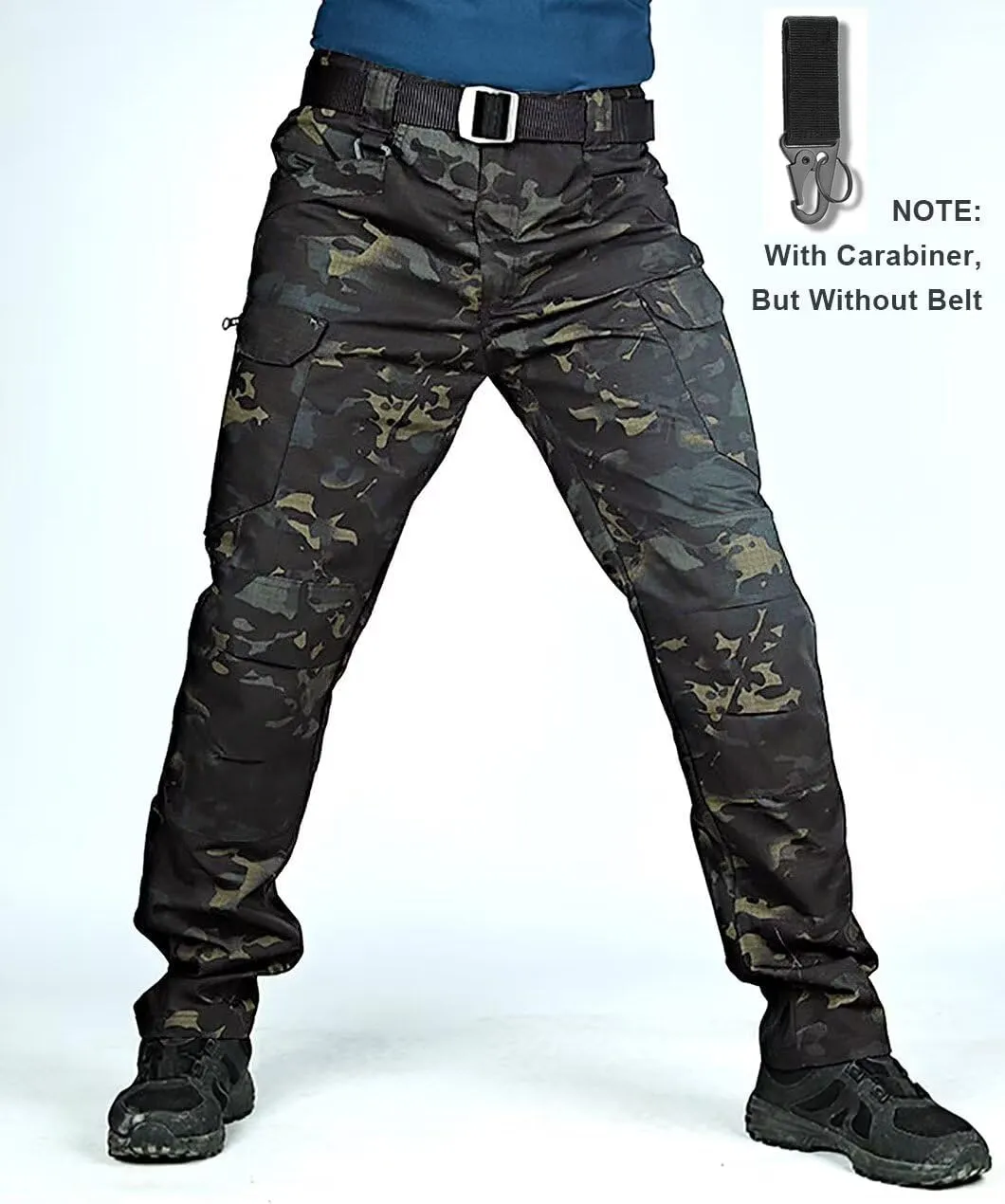 Men's Cargo Work Hiking Tactical Pants,10-Pocket,with Carabiner,Water Resistant,Lightweight Ripstop Outdoor Pants