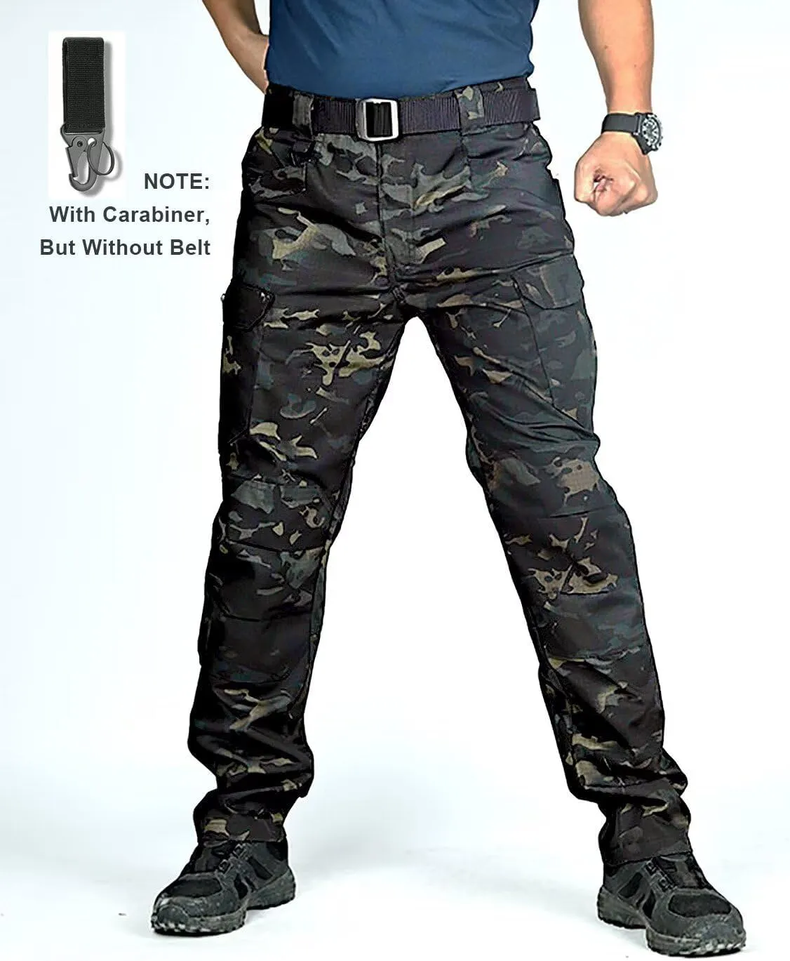 Men's Cargo Work Hiking Tactical Pants,10-Pocket,with Carabiner,Water Resistant,Lightweight Ripstop Outdoor Pants