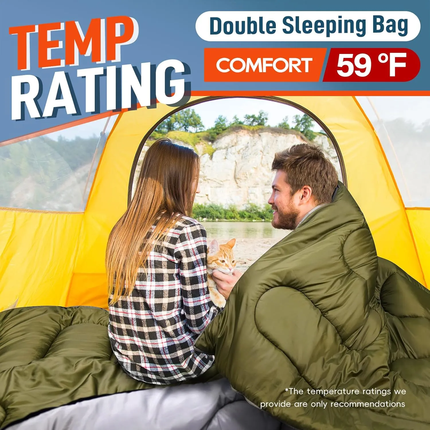 MEREZA Double Sleeping Bag for Adults Mens with Pillow, XL Queen Size Two Person Sleeping Bag for All Season Camping Hiking Backpacking 2 Person Sleeping Bags for Cold Weather & Warm