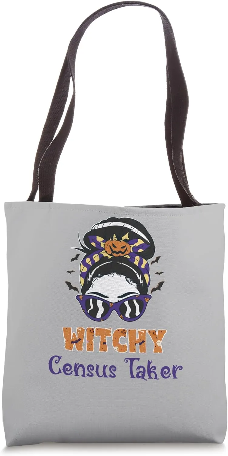 Messy Bun Witchy Census Taker Halloween Tote Bag