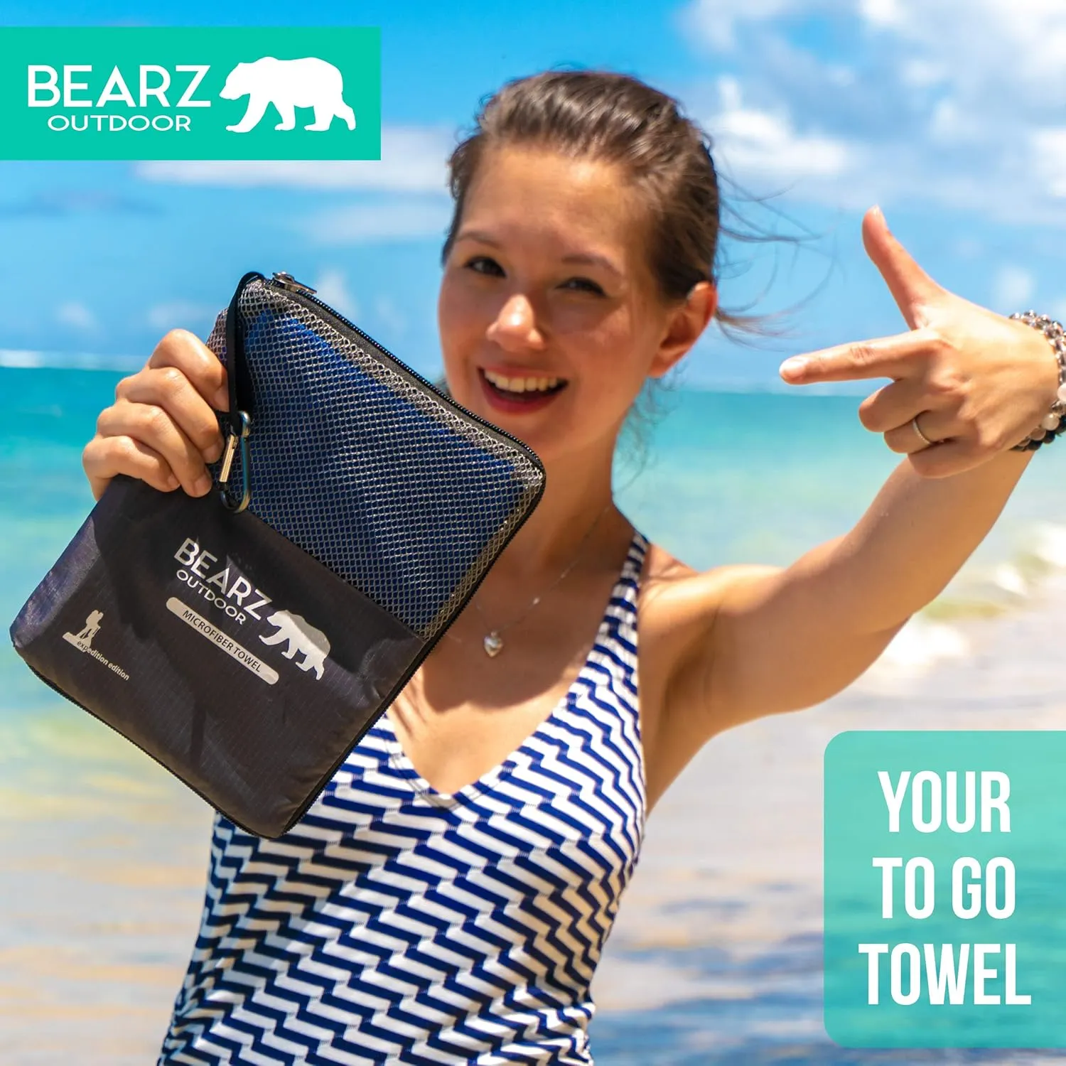 Microfiber Towel Set by BEARZ Outdoor. Microfiber Towels for Body, Workout Towel, Camp Towel, Yoga Towel, Sweat Towel, Microfiber Beach Towel, Travel Towel. Fast Drying & Compact. Free Face Towel