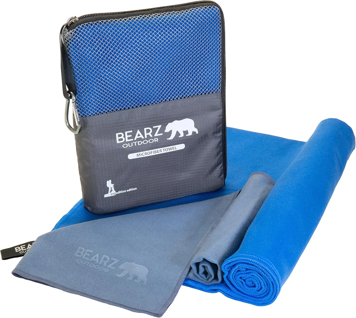 Microfiber Towel Set by BEARZ Outdoor. Microfiber Towels for Body, Workout Towel, Camp Towel, Yoga Towel, Sweat Towel, Microfiber Beach Towel, Travel Towel. Fast Drying & Compact. Free Face Towel
