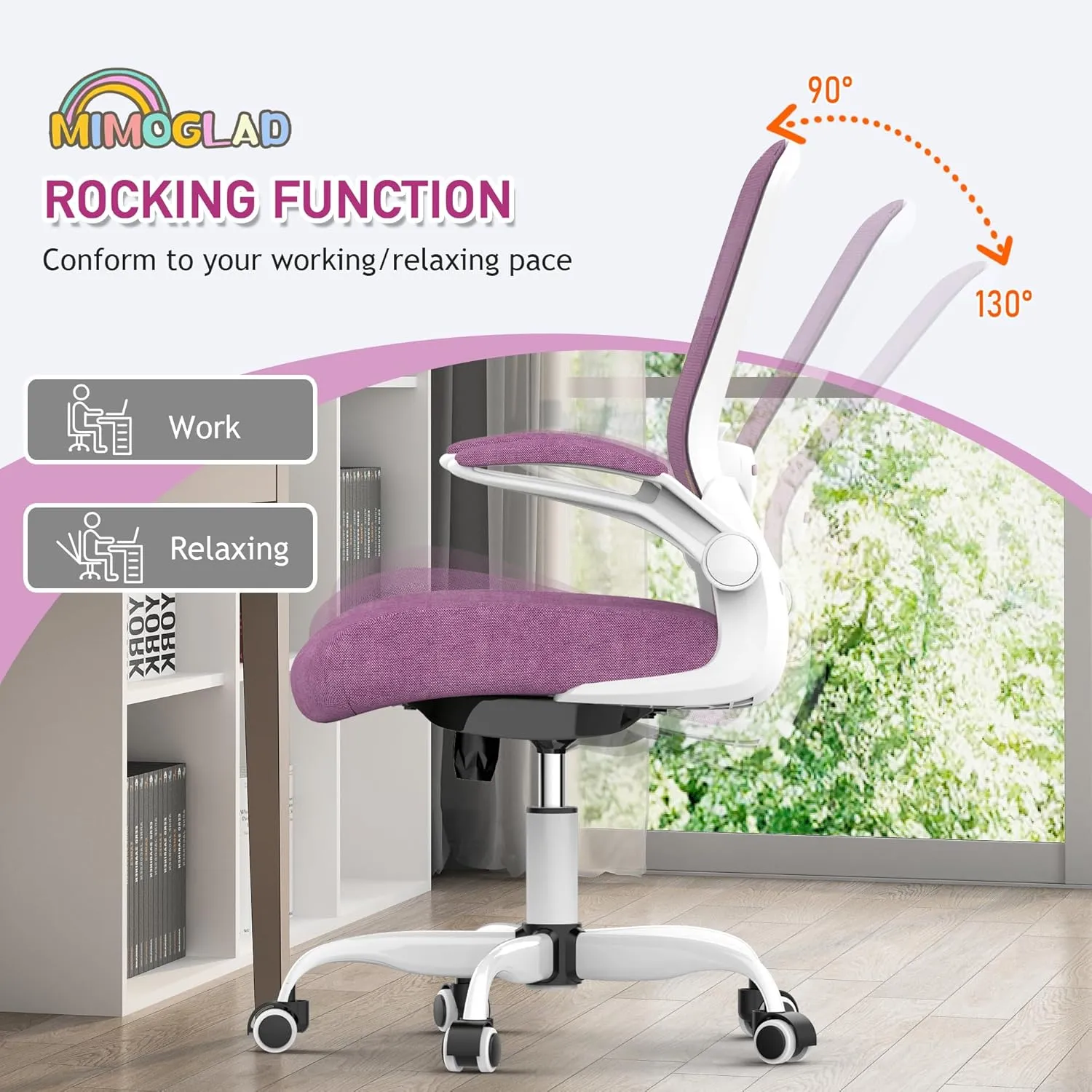 Mimoglad Ergonomic High Back Mesh Office Chair, Adjustable Lumbar Support, Thickened Seat Cushion (Modern, Orchid)