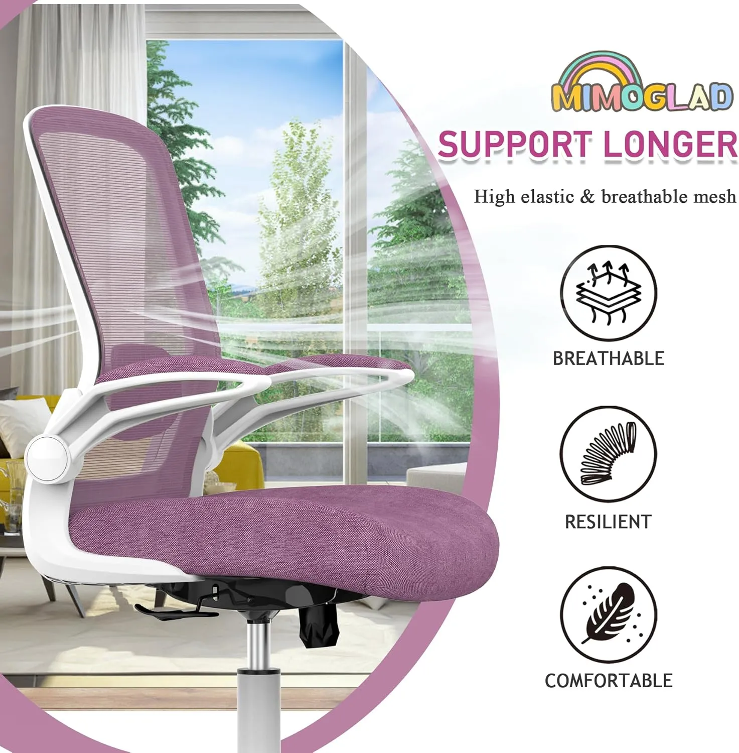 Mimoglad Ergonomic High Back Mesh Office Chair, Adjustable Lumbar Support, Thickened Seat Cushion (Modern, Orchid)