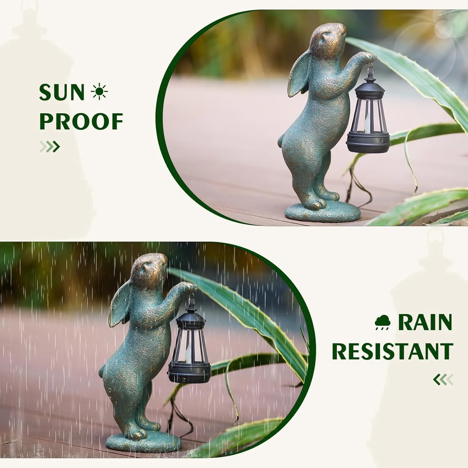 MININOVA Garden Statues Rabbit with Solar Lantern Outdoor Bunny Figurines Decorations for Patio Yard Lawn Ornaments Gifts for Birthday Easter Housewarming Mother's Day