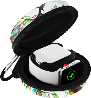 MoKo Storage Box Compatible with Apple Watch 46mm/45mm/44mm/42mm/40mm/38mm Series 6/5/4/3/2/1/SE, Protective Travel Storage Bag Fit iWatch Stand and Airpods 2&1 Charging Case Station Dock, Lucky Tree