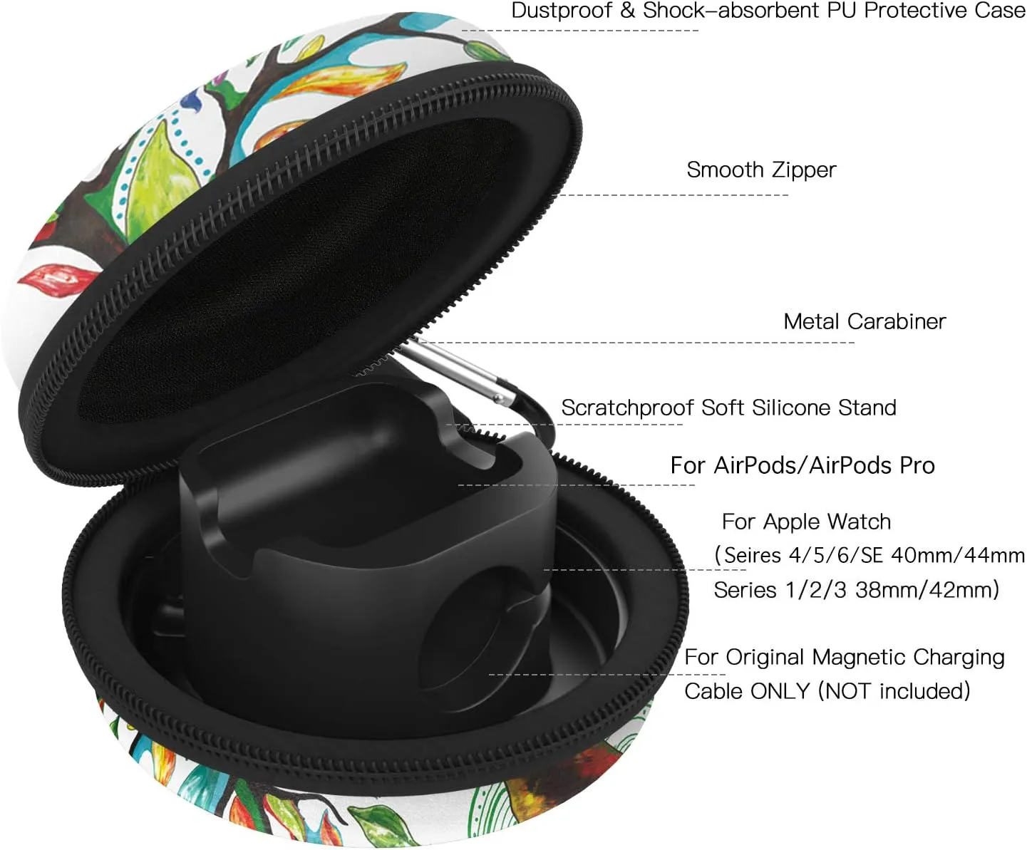 MoKo Storage Box Compatible with Apple Watch 46mm/45mm/44mm/42mm/40mm/38mm Series 6/5/4/3/2/1/SE, Protective Travel Storage Bag Fit iWatch Stand and Airpods 2&1 Charging Case Station Dock, Lucky Tree