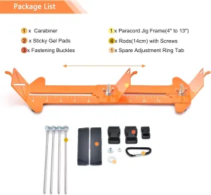 MONOBIN 2 in 1 Paracord Metal Jig, Adjustable Length Paracord Maker- Weaving DIY Craft Paracord Tool 4" to 13" with Buckles and Non-Slip Mat (Orange, 13.2in)