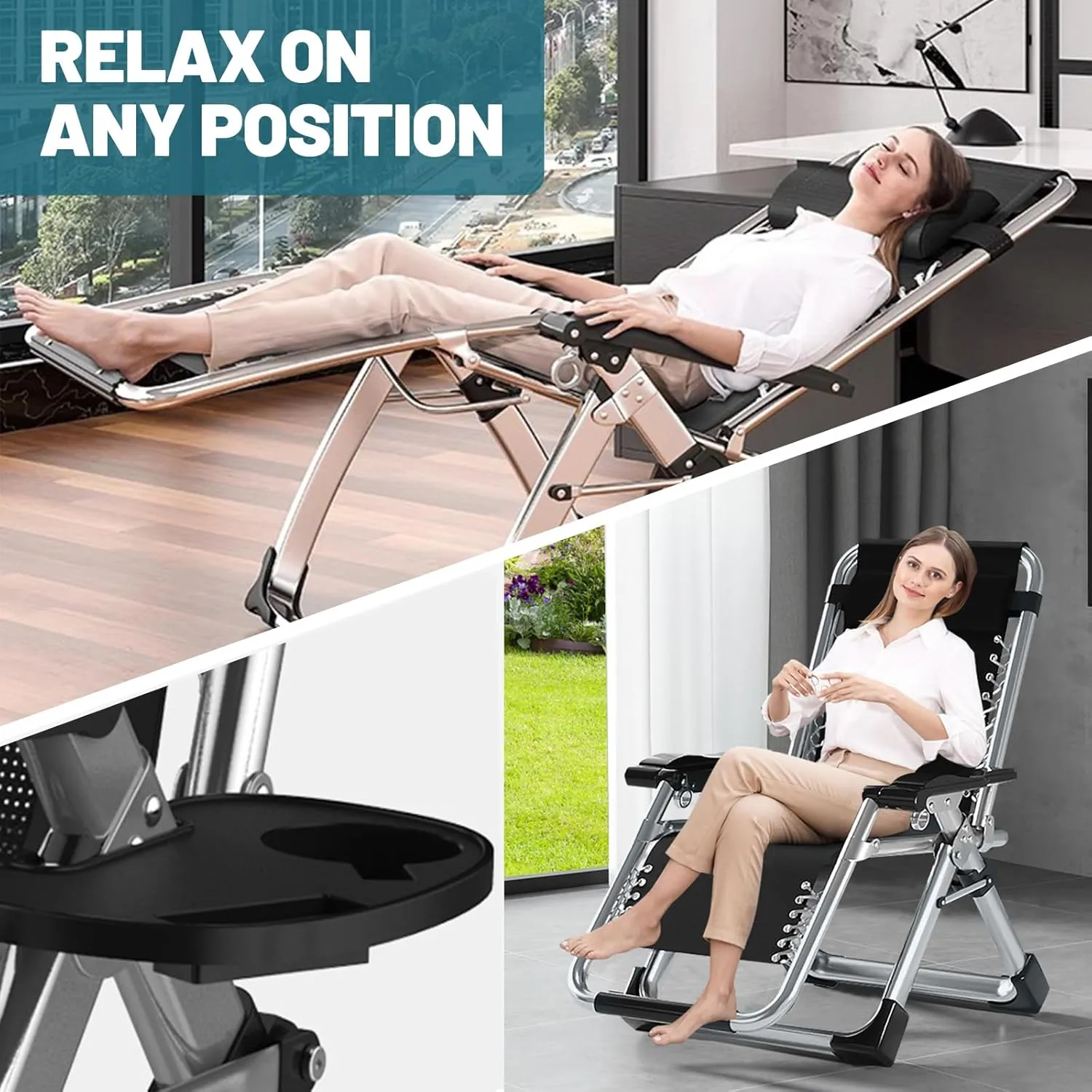 MOPHOTO Comfy Folding Chair for Living Room, Foldable Recliner Chair Lounge Chairs with Mattress for Indoor Outdoor, Leisure Chair Adjustable Reclining Chairs for Adults