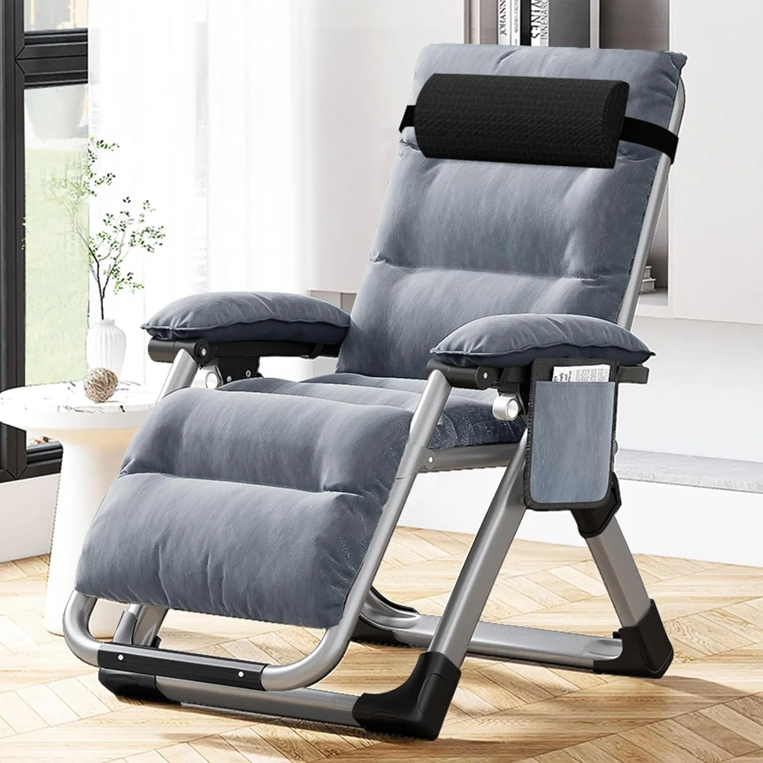 MOPHOTO Comfy Folding Chair for Living Room, Foldable Recliner Chair Lounge Chairs with Mattress for Indoor Outdoor, Leisure Chair Adjustable Reclining Chairs for Adults