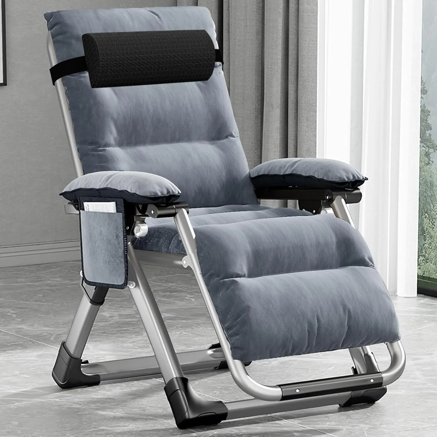 MOPHOTO Comfy Folding Chair for Living Room, Foldable Recliner Chair Lounge Chairs with Mattress for Indoor Outdoor, Leisure Chair Adjustable Reclining Chairs for Adults