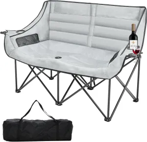 MOPHOTO Double Camping Chair, Folding Camping Loveseat Duo Chair for Adults, Oversized Double Folding Chair, Camping Bench Lawn Chairs Patio Lounge Chairs for Adults