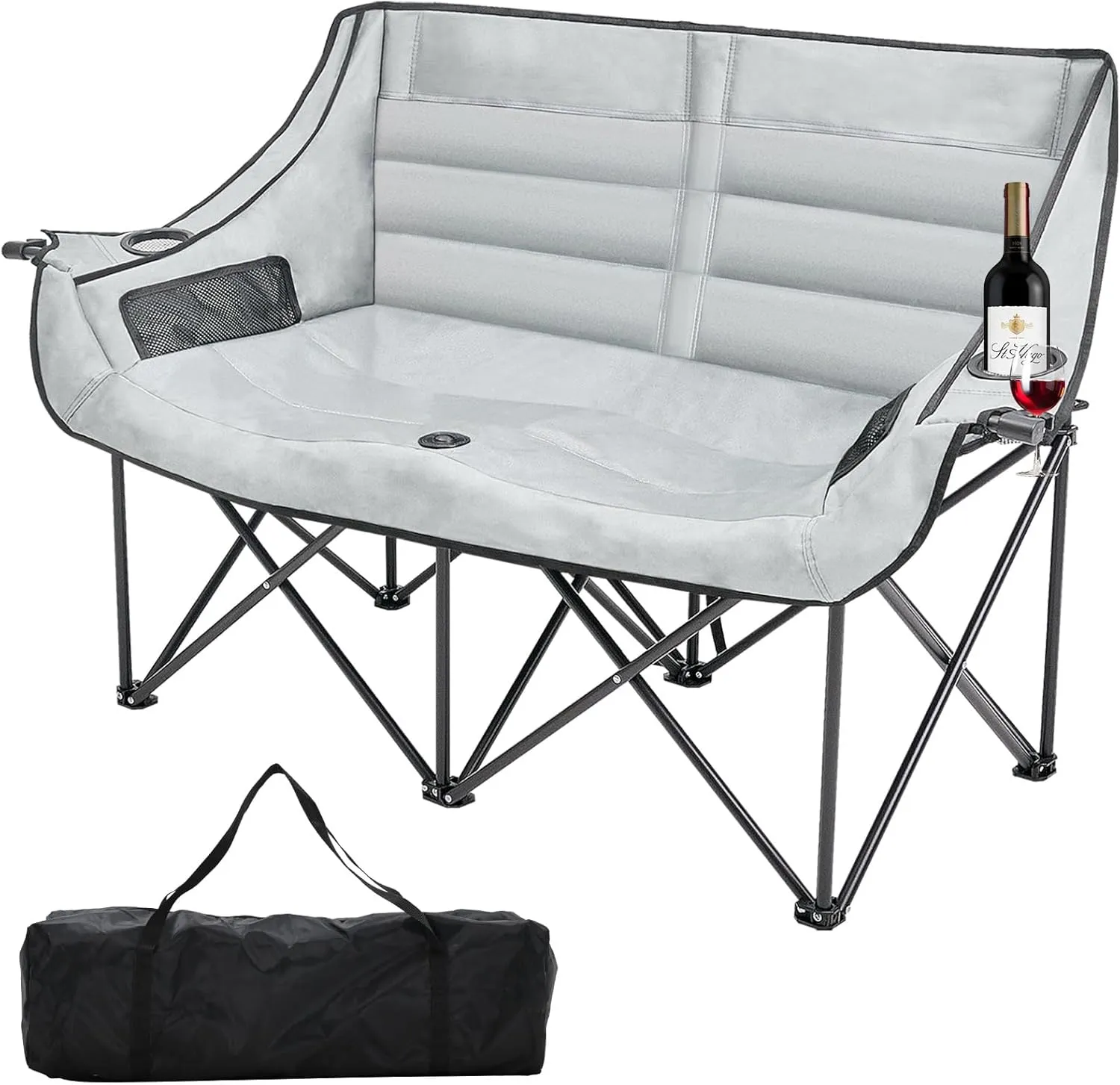 MOPHOTO Double Camping Chair, Folding Camping Loveseat Duo Chair for Adults, Oversized Double Folding Chair, Camping Bench Lawn Chairs Patio Lounge Chairs for Adults