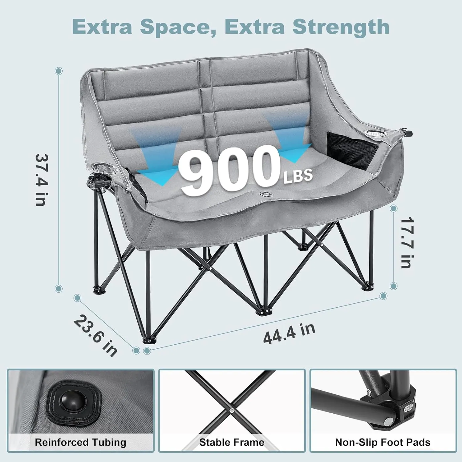 MOPHOTO Double Camping Chair, Folding Camping Loveseat Duo Chair for Adults, Oversized Double Folding Chair, Camping Bench Lawn Chairs Patio Lounge Chairs for Adults