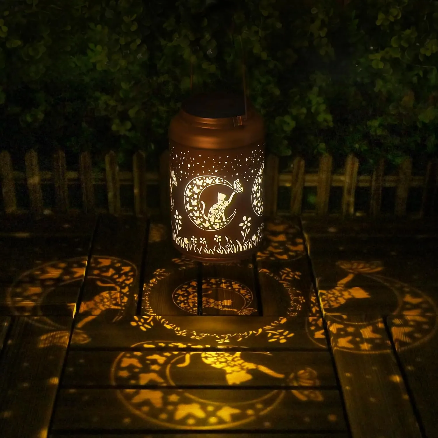 Mothers Day Gfits Solars Lights Outdoor Waterproof - Cat Garden Decor Birthday Gifts for Women Mom Grandma Hanging Metal Solar Lantern for Outside, Patio, Outdoor, Yard, Backyard, Porch