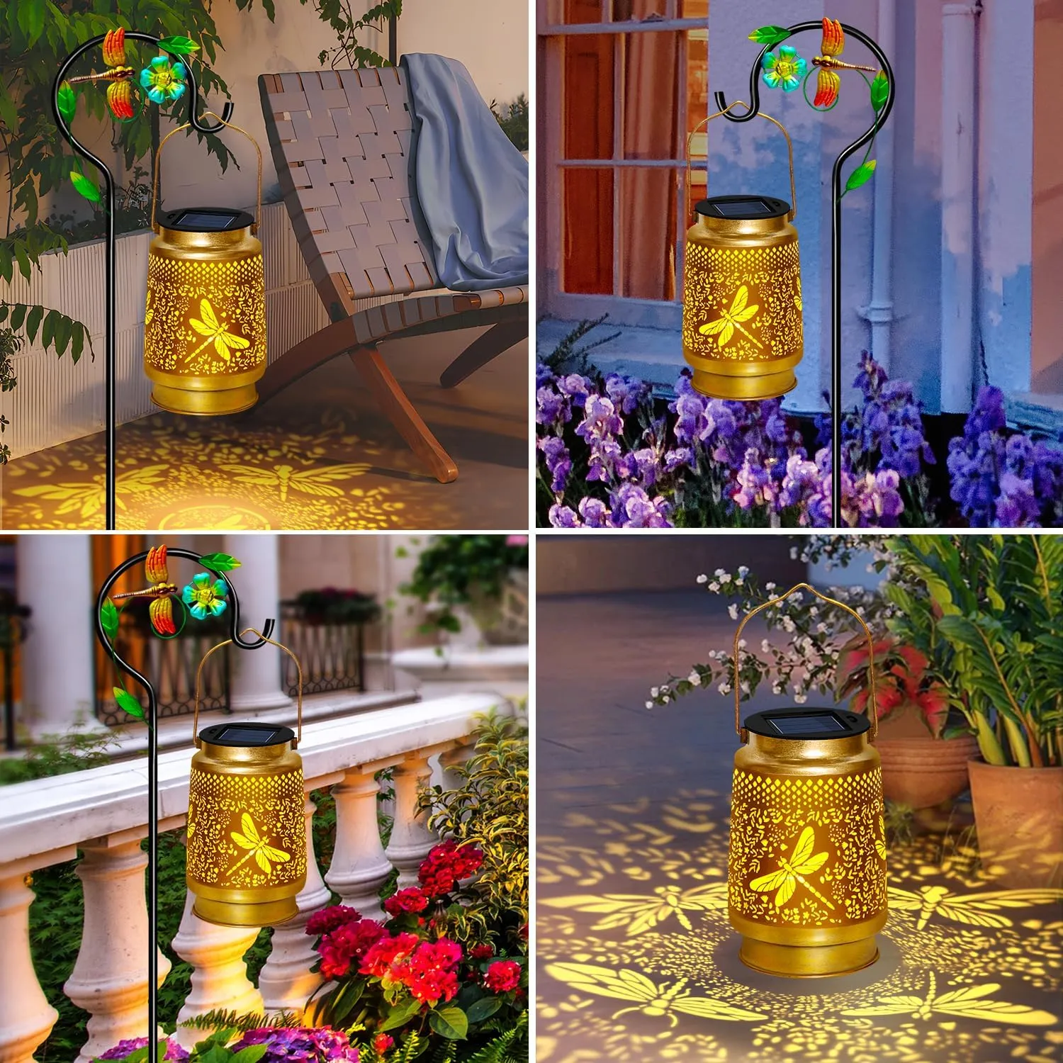Mothers Day Gifts Dragonfly Solar Lanterns Outdoor Waterproof with Shepherd Hook,Hanging Solar Lights Garden Decor,Birthday Gifts for Women Grandma,Metal Decorative for Yard,Patio,Lawn,Table,Pathway