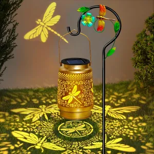 Mothers Day Gifts Dragonfly Solar Lanterns Outdoor Waterproof with Shepherd Hook,Hanging Solar Lights Garden Decor,Birthday Gifts for Women Grandma,Metal Decorative for Yard,Patio,Lawn,Table,Pathway
