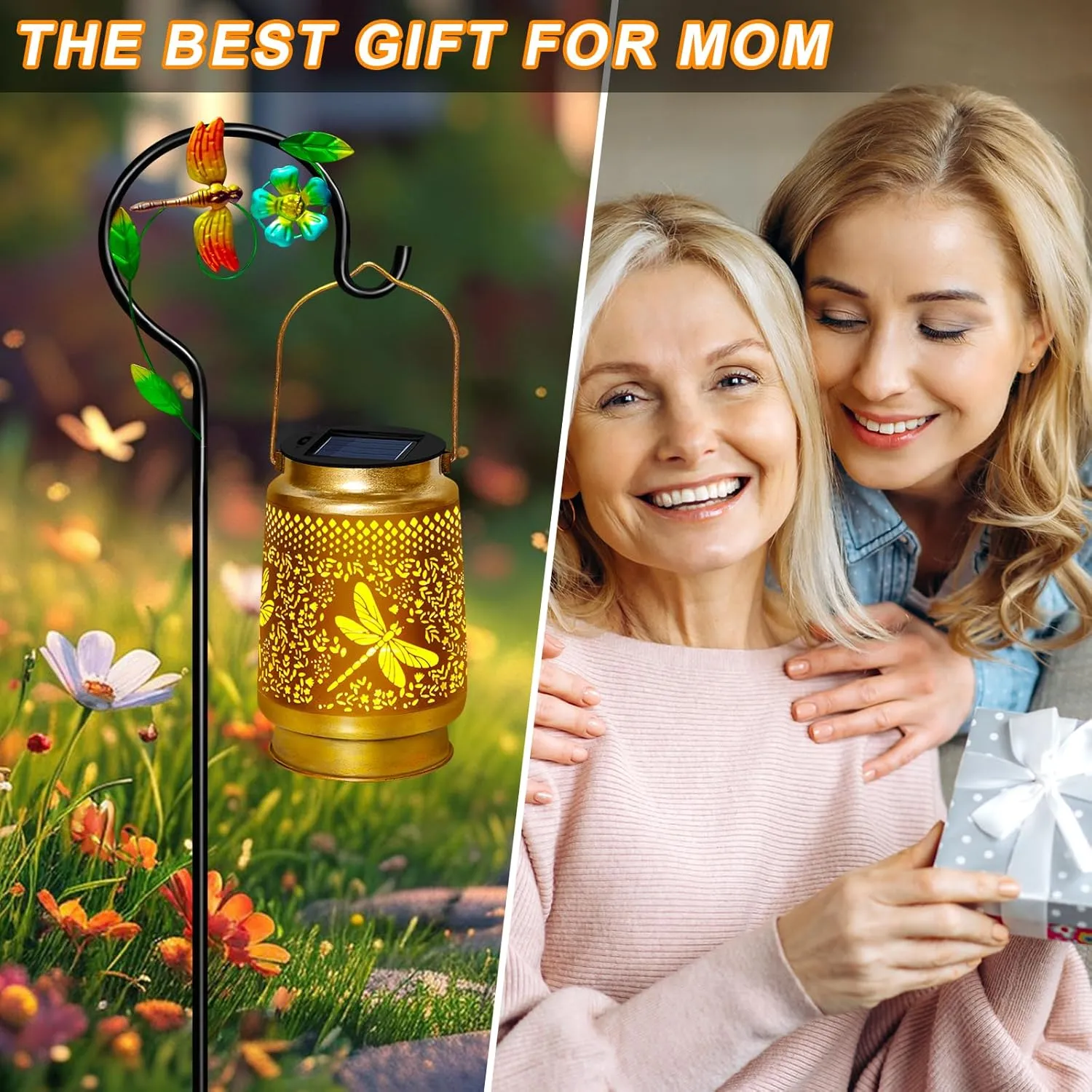 Mothers Day Gifts Dragonfly Solar Lanterns Outdoor Waterproof with Shepherd Hook,Hanging Solar Lights Garden Decor,Birthday Gifts for Women Grandma,Metal Decorative for Yard,Patio,Lawn,Table,Pathway