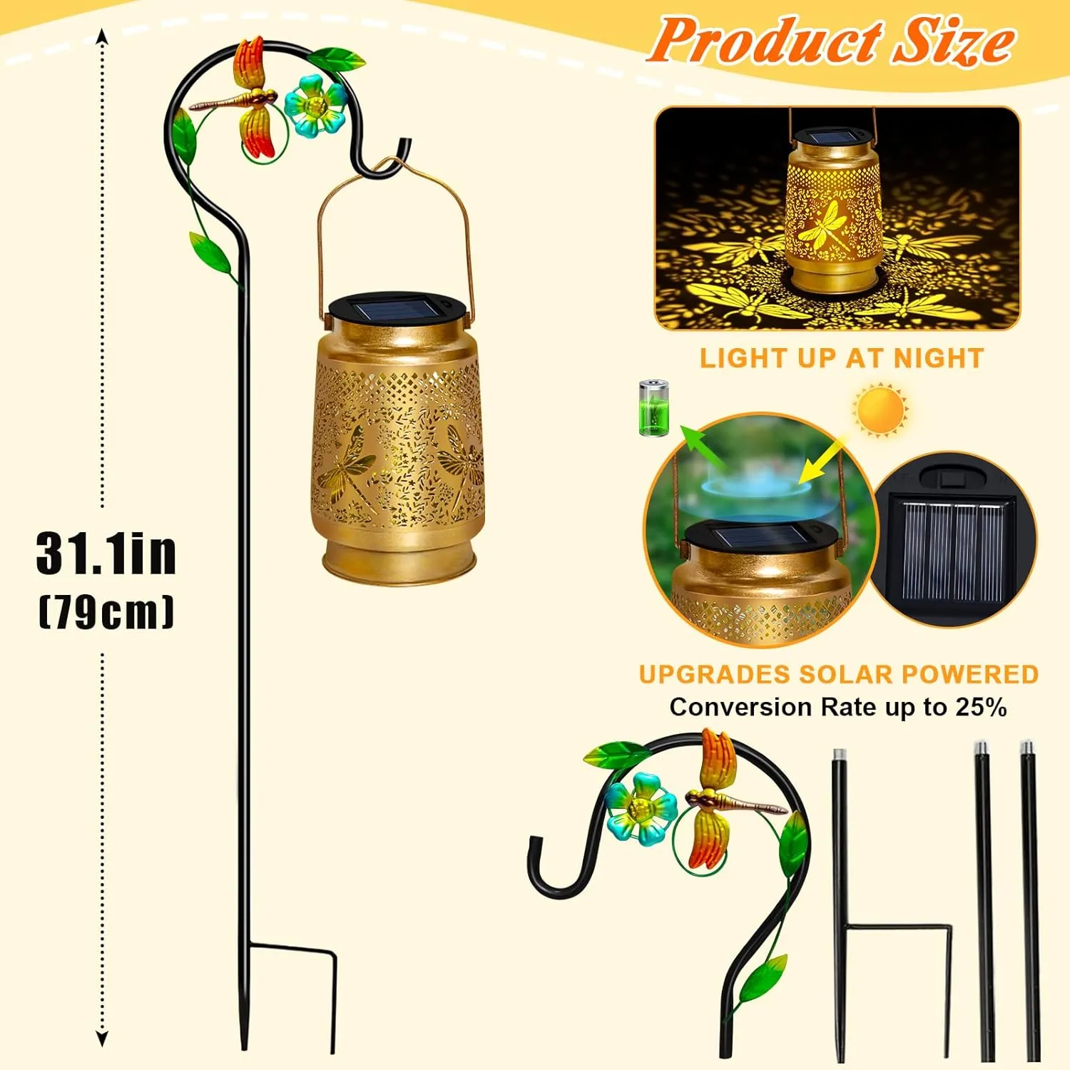 Mothers Day Gifts Dragonfly Solar Lanterns Outdoor Waterproof with Shepherd Hook,Hanging Solar Lights Garden Decor,Birthday Gifts for Women Grandma,Metal Decorative for Yard,Patio,Lawn,Table,Pathway