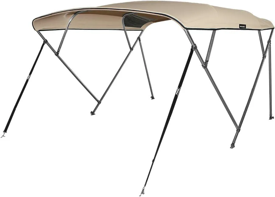 MSC 3 Bow 4 Bow Bimini Top Boat Cover,600D Solution Dyed Polyester,2 Support Poles& 4 Adjustable Straps Included
