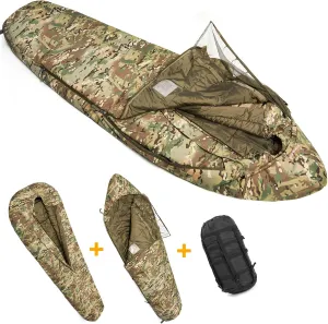 MT Military Army Force Defence 4 & Tropen Patrol Mummy Sleeping Bags with Bivy Cover Compression Sack, Modular Sleeping System 2.0 for Cold Weather,
