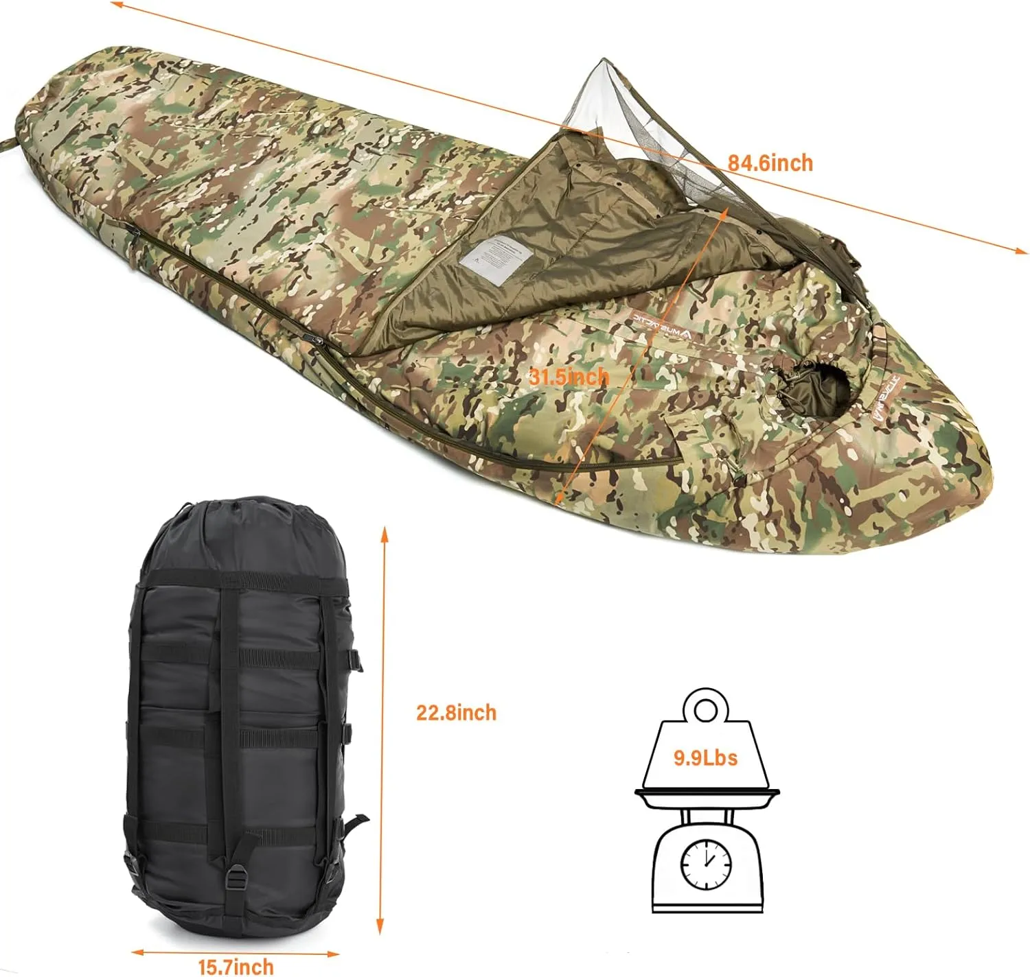 MT Military Army Force Defence 4 & Tropen Patrol Mummy Sleeping Bags with Bivy Cover Compression Sack, Modular Sleeping System 2.0 for Cold Weather,