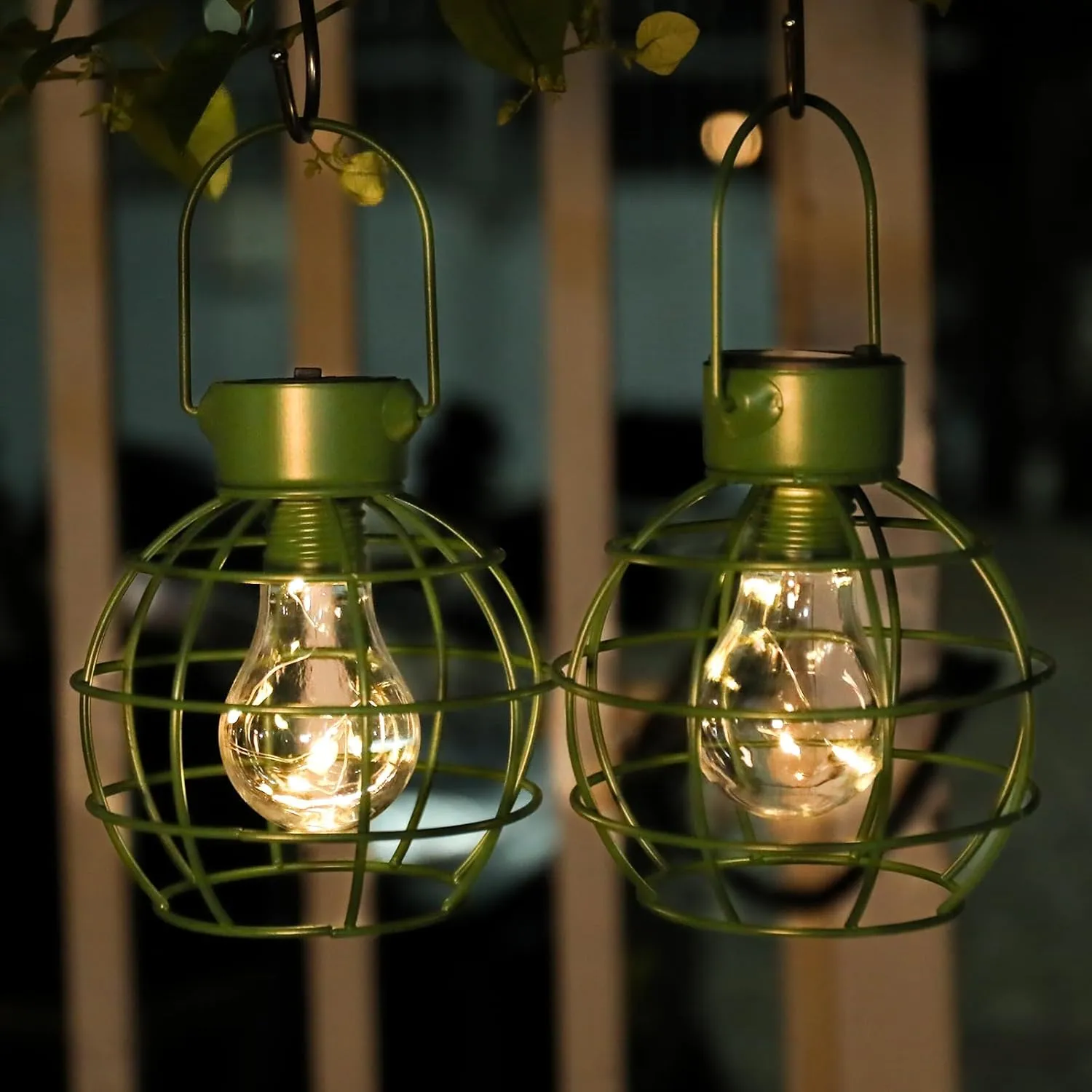 MUMTOP 2 Pack Solar Lanterns Outdoor Lights, Metal Solar Outdoor Lantern Waterproof Decorative Hanging Light for Yard Lawn Porch Garden Patio Pathway Decor, Green