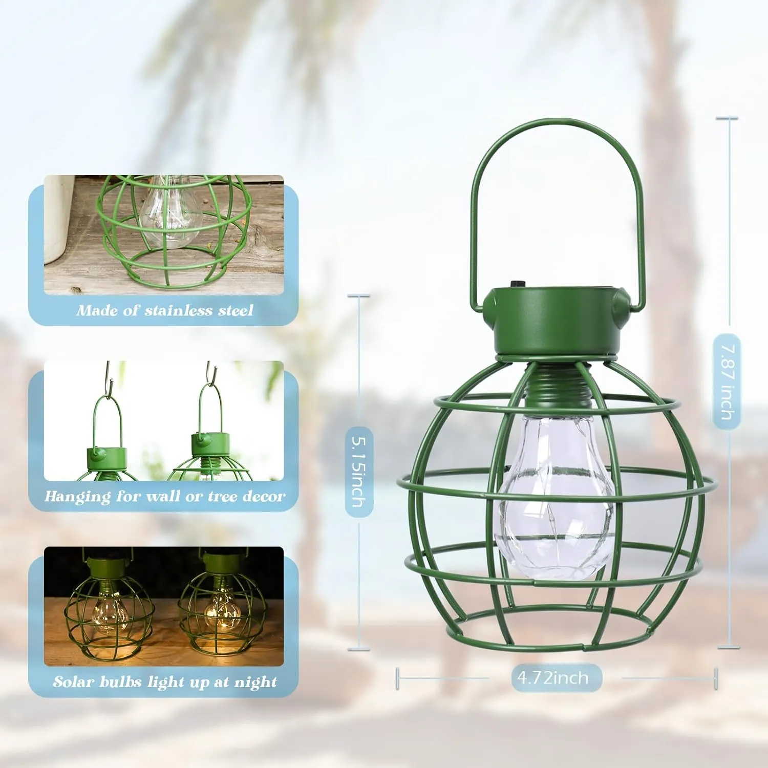 MUMTOP 2 Pack Solar Lanterns Outdoor Lights, Metal Solar Outdoor Lantern Waterproof Decorative Hanging Light for Yard Lawn Porch Garden Patio Pathway Decor, Green